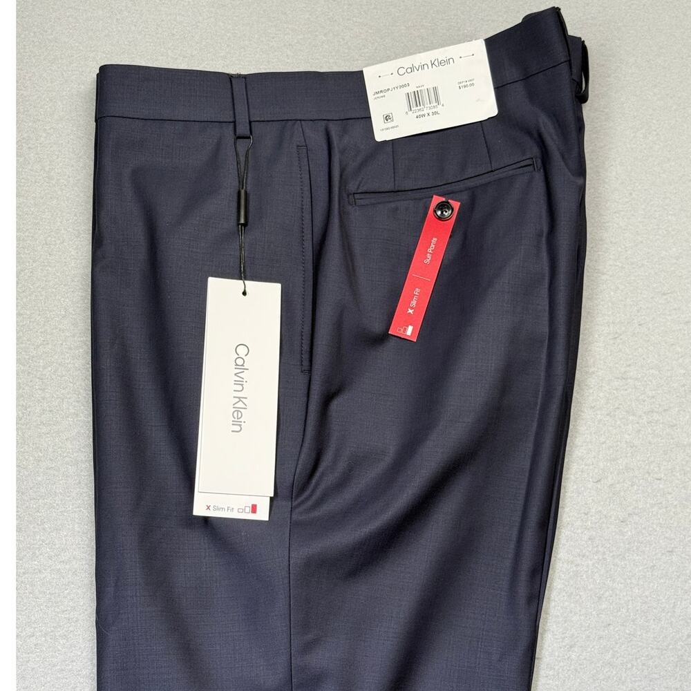 Calvin Klein Men's Slim-Fit Wool Infinite Stretch Suit Pants Blue 40x30 $190